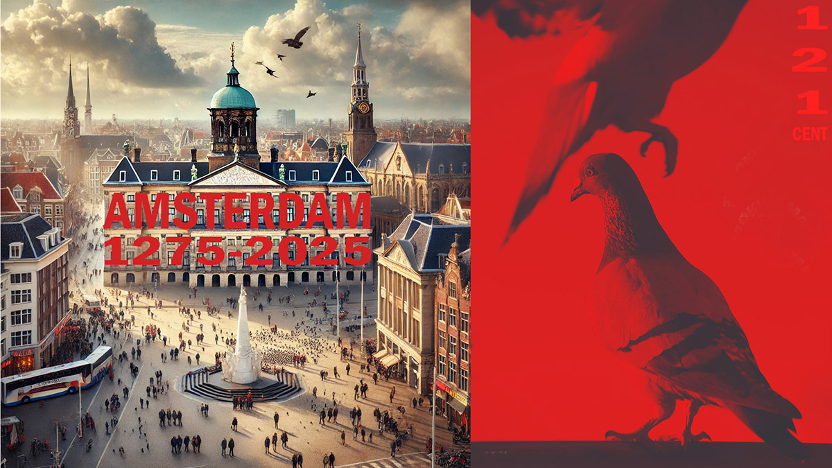 Pauline exposeert haar Herdenkingszegel in het kader van Amsterdam 750 jaar.